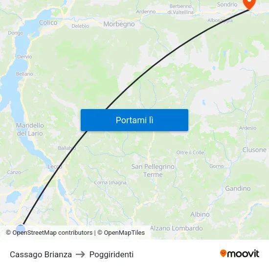 Cassago Brianza to Poggiridenti map