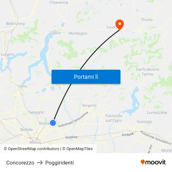 Concorezzo to Poggiridenti map