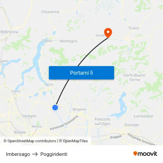 Imbersago to Poggiridenti map