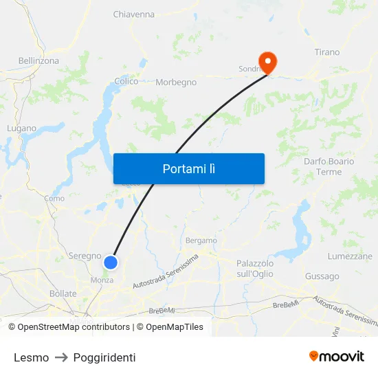 Lesmo to Poggiridenti map