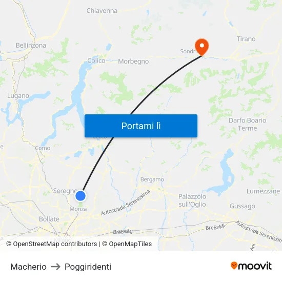 Macherio to Poggiridenti map