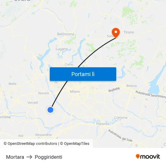 Mortara to Poggiridenti map