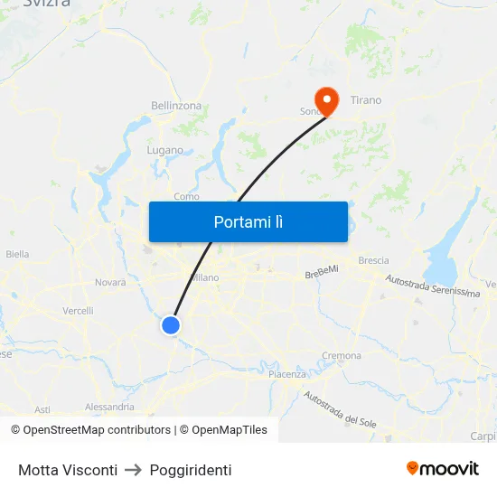 Motta Visconti to Poggiridenti map