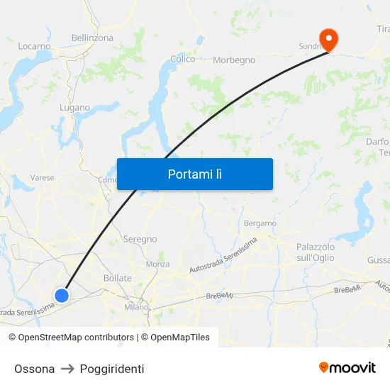 Ossona to Poggiridenti map