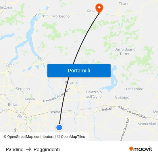 Pandino to Poggiridenti map