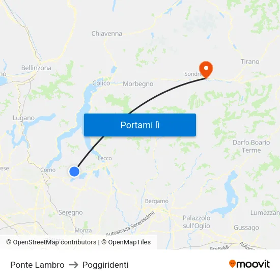 Ponte Lambro to Poggiridenti map