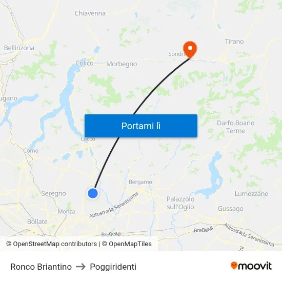 Ronco Briantino to Poggiridenti map
