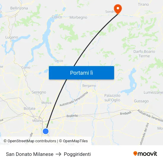San Donato Milanese to Poggiridenti map