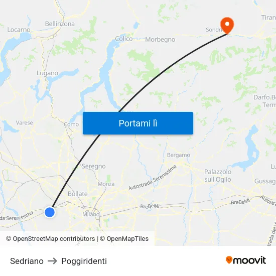 Sedriano to Poggiridenti map