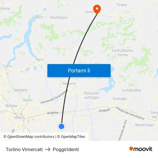 Torlino Vimercati to Poggiridenti map