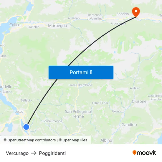 Vercurago to Poggiridenti map