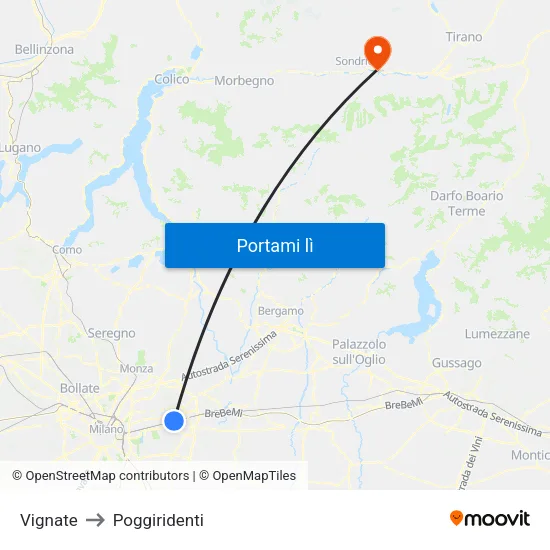 Vignate to Poggiridenti map