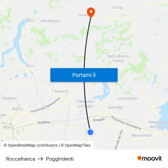 Roccafranca to Poggiridenti map