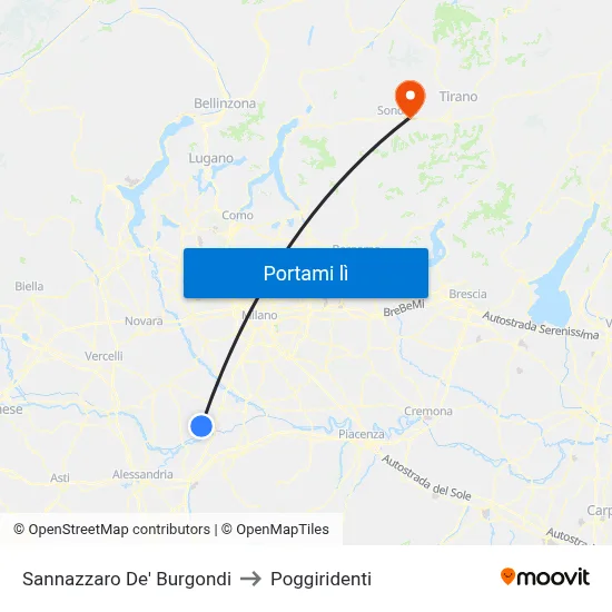 Sannazzaro De' Burgondi to Poggiridenti map