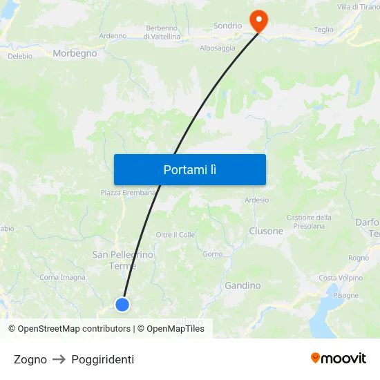 Zogno to Poggiridenti map