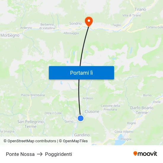 Ponte Nossa to Poggiridenti map