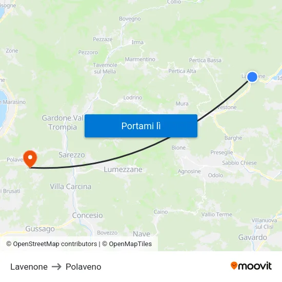Lavenone to Polaveno map