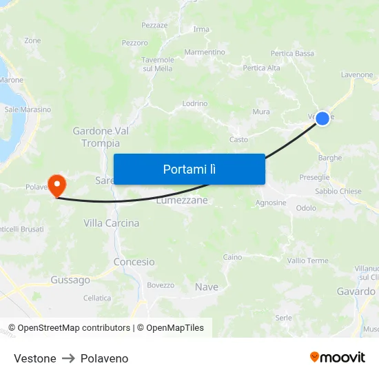 Vestone to Polaveno map