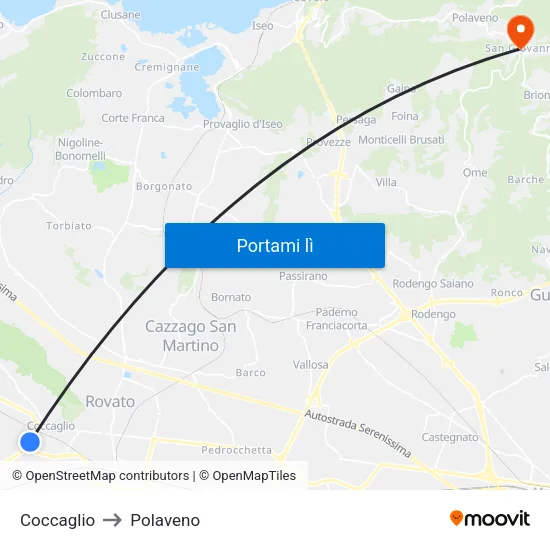 Coccaglio to Polaveno map