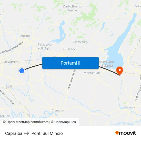 Capralba to Ponti Sul Mincio map