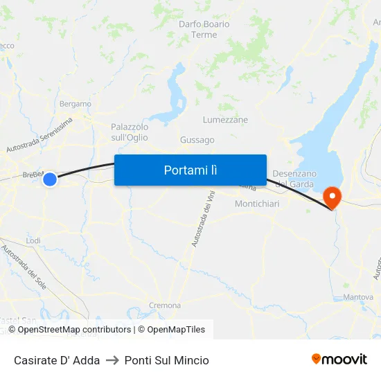 Casirate D' Adda to Ponti Sul Mincio map