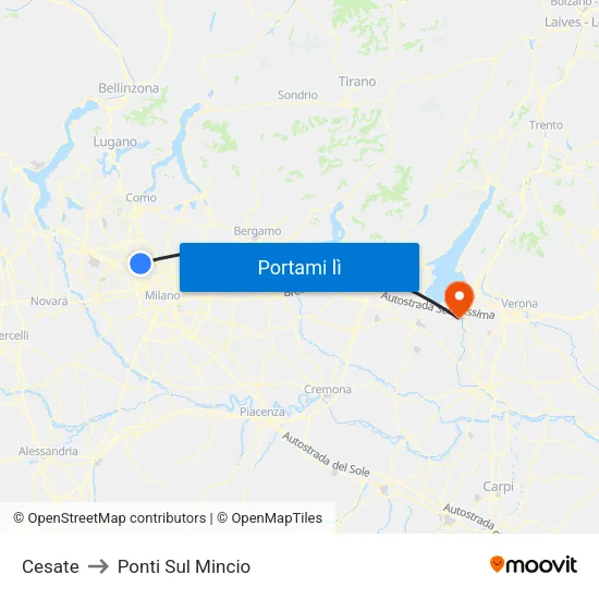 Cesate to Ponti Sul Mincio map