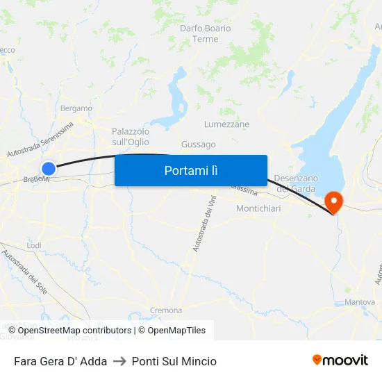 Fara Gera D' Adda to Ponti Sul Mincio map