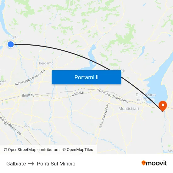 Galbiate to Ponti Sul Mincio map