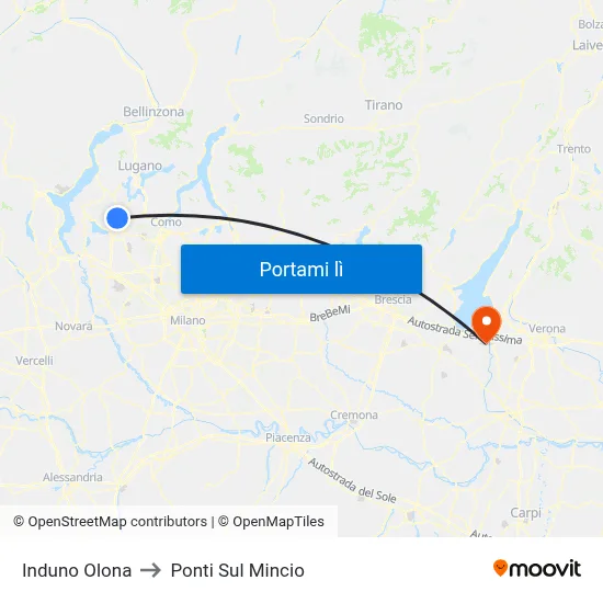 Induno Olona to Ponti Sul Mincio map