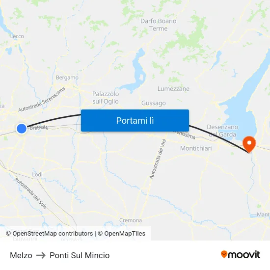 Melzo to Ponti Sul Mincio map