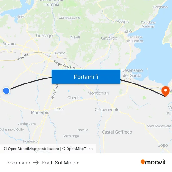 Pompiano to Ponti Sul Mincio map