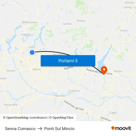 Senna Comasco to Ponti Sul Mincio map