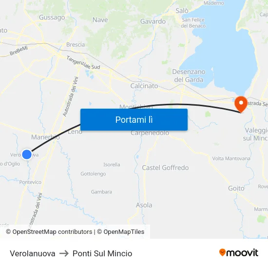 Verolanuova to Ponti Sul Mincio map