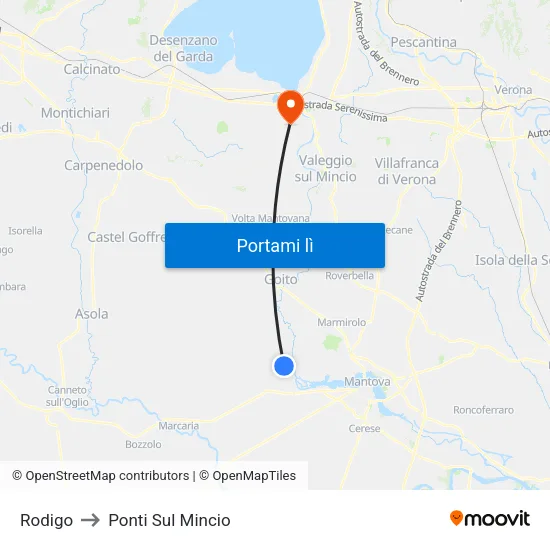 Rodigo to Ponti Sul Mincio map