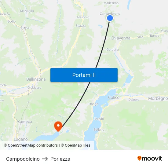 Campodolcino to Porlezza map
