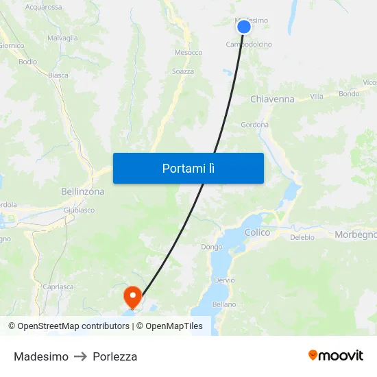 Madesimo to Porlezza map