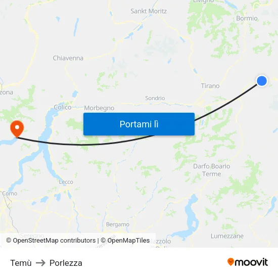 Temù to Porlezza map
