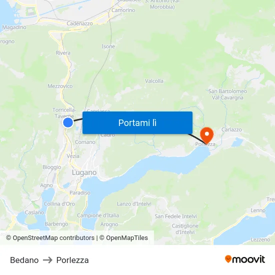 Bedano to Porlezza map