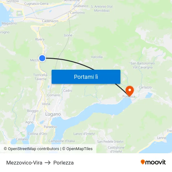 Mezzovico-Vira to Porlezza map