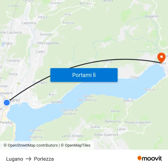 Lugano to Porlezza map