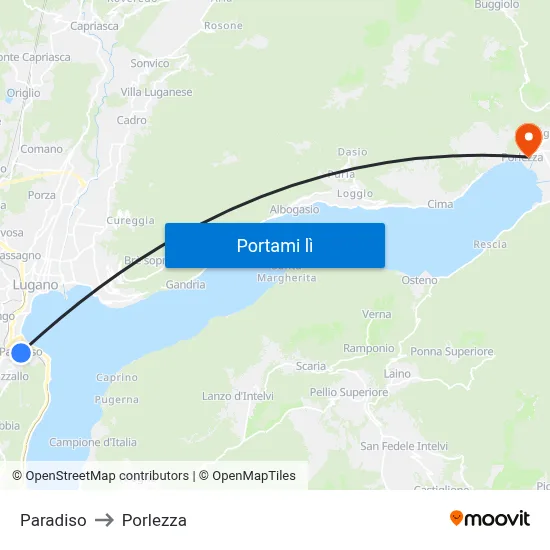 Paradiso to Porlezza map