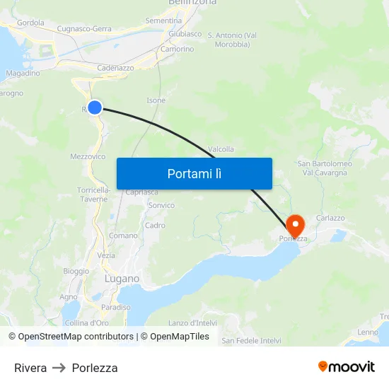 Rivera to Porlezza map
