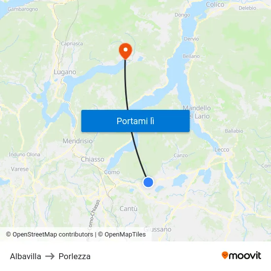 Albavilla to Porlezza map