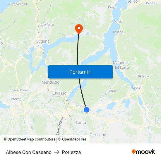 Albese Con Cassano to Porlezza map