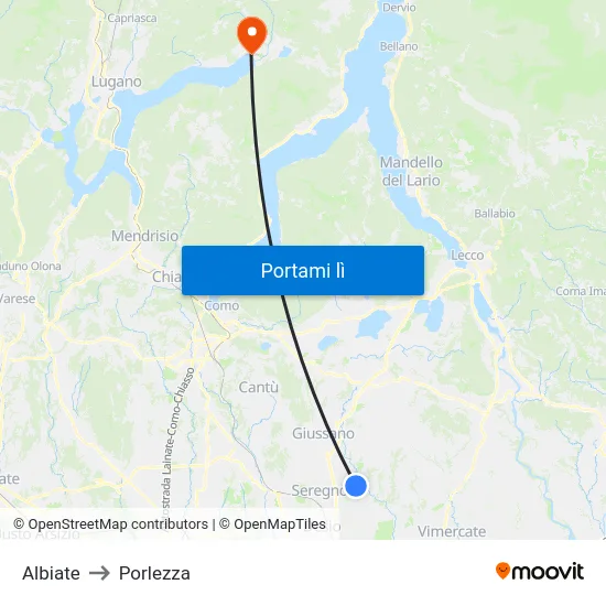 Albiate to Porlezza map