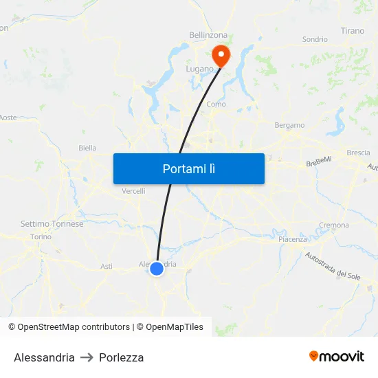 Alessandria to Porlezza map