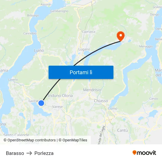 Barasso to Porlezza map