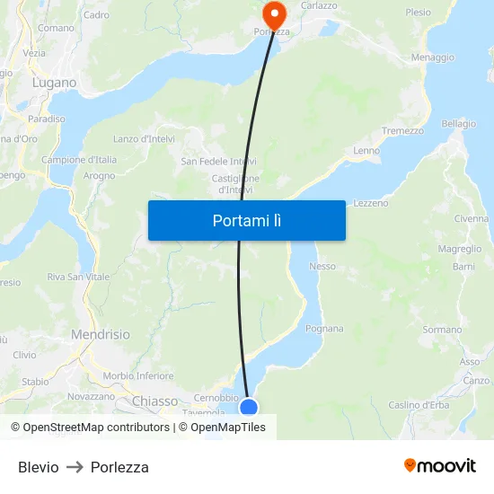 Blevio to Porlezza map