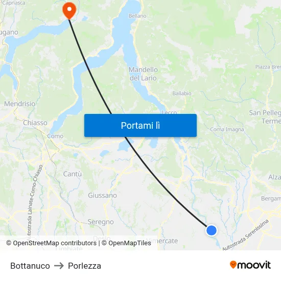 Bottanuco to Porlezza map