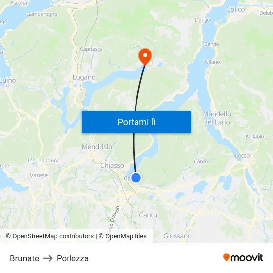 Brunate to Porlezza map